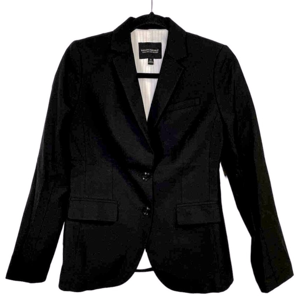Banana Republic Italian fabric Blazer…Virgin Wool,Lined,Pockets,Black Size 2